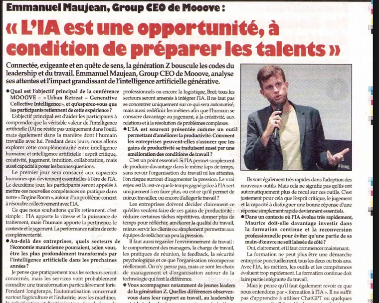 Coupure de presse : Emmanuel Maujean : « L'IA est une opportunité, à condition de préparer les talents »