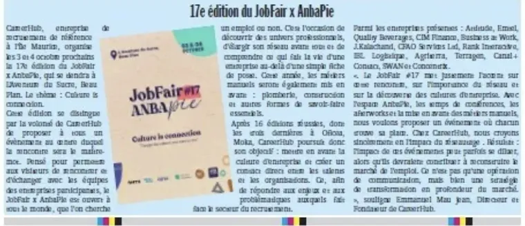Coupure de presse : 17e édition du JobFair x AnbaPie
