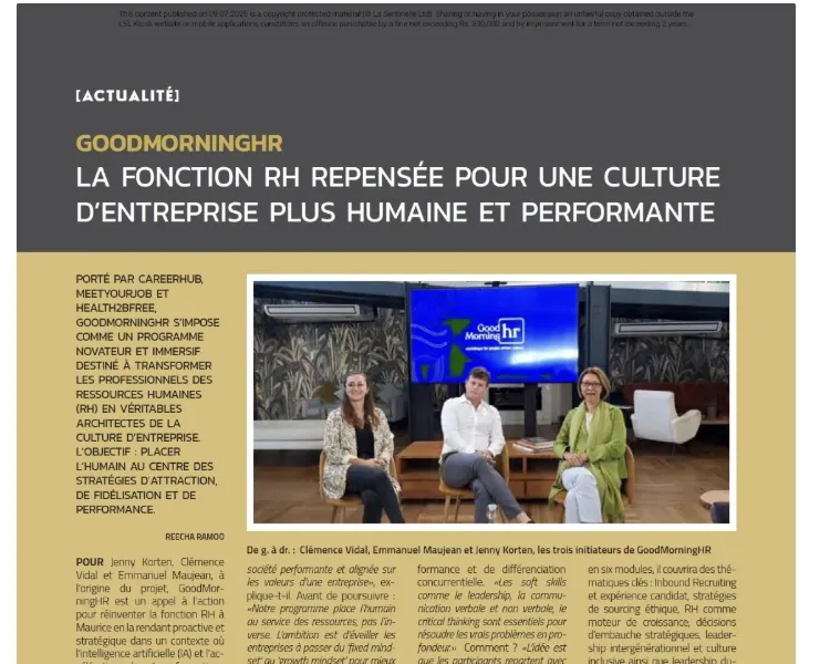 Coupure de presse : GoodMorningHR : la fonction RH repensée pour une culture d'entreprise plus humaine et performante