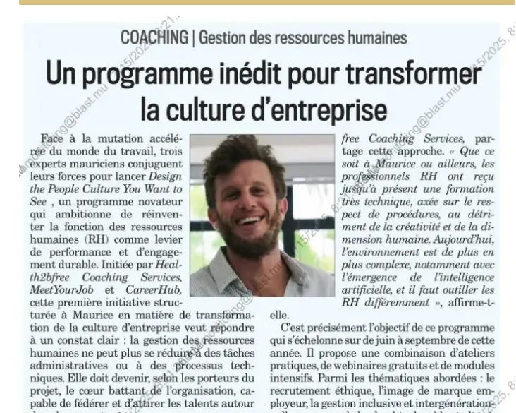 Coupure de presse : Un programme inédit pour transformer la culture d'entreprise