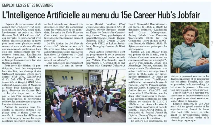 Coupure de presse : L'intelligence artificielle au menu du 15e Career Hub's Jobfair